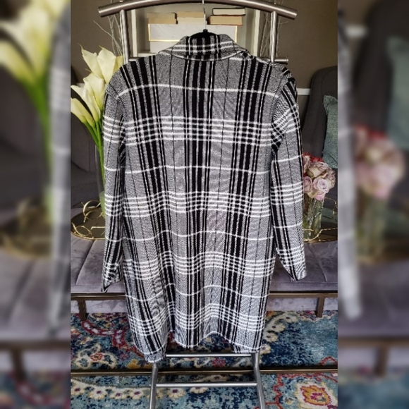 Plaid Drape Sweater Coat Size L - Picture 2 of 3